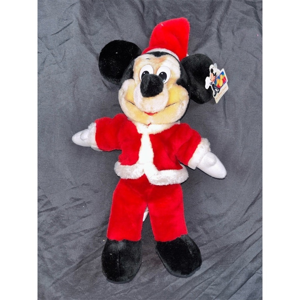 Vintage Disney Channel Mickey Mouse Santa Christmas Plush 17" Stuffed Toy w tags